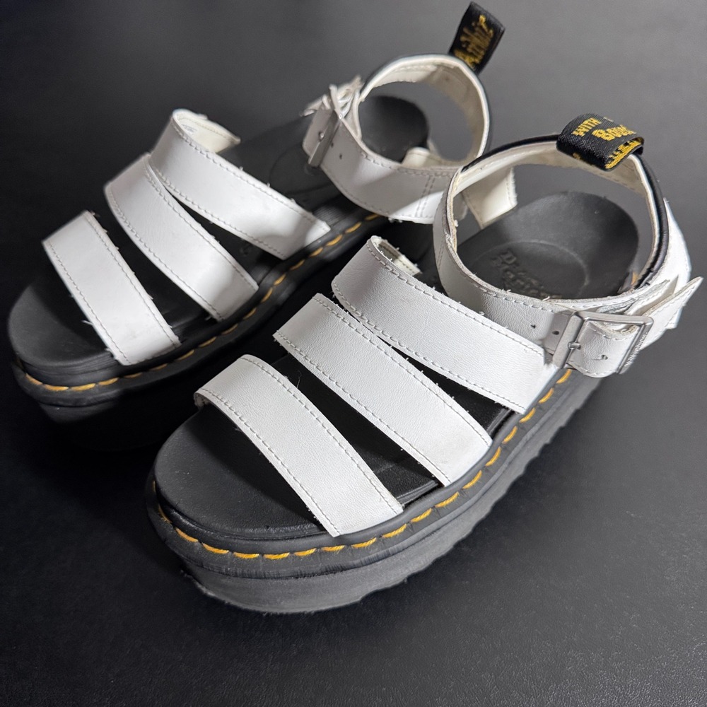 Dr. Martens Blaire Quad Sandals Womens 6 White Solid Platform Buckle Strap